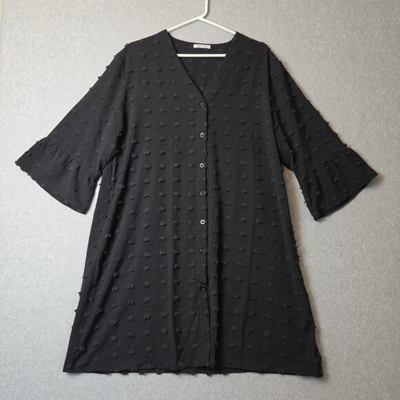 ELESOL Other - ELESOL Black Swiss Dot 3/4 Sleeve Button Up Swim Cover Up Women's Large
